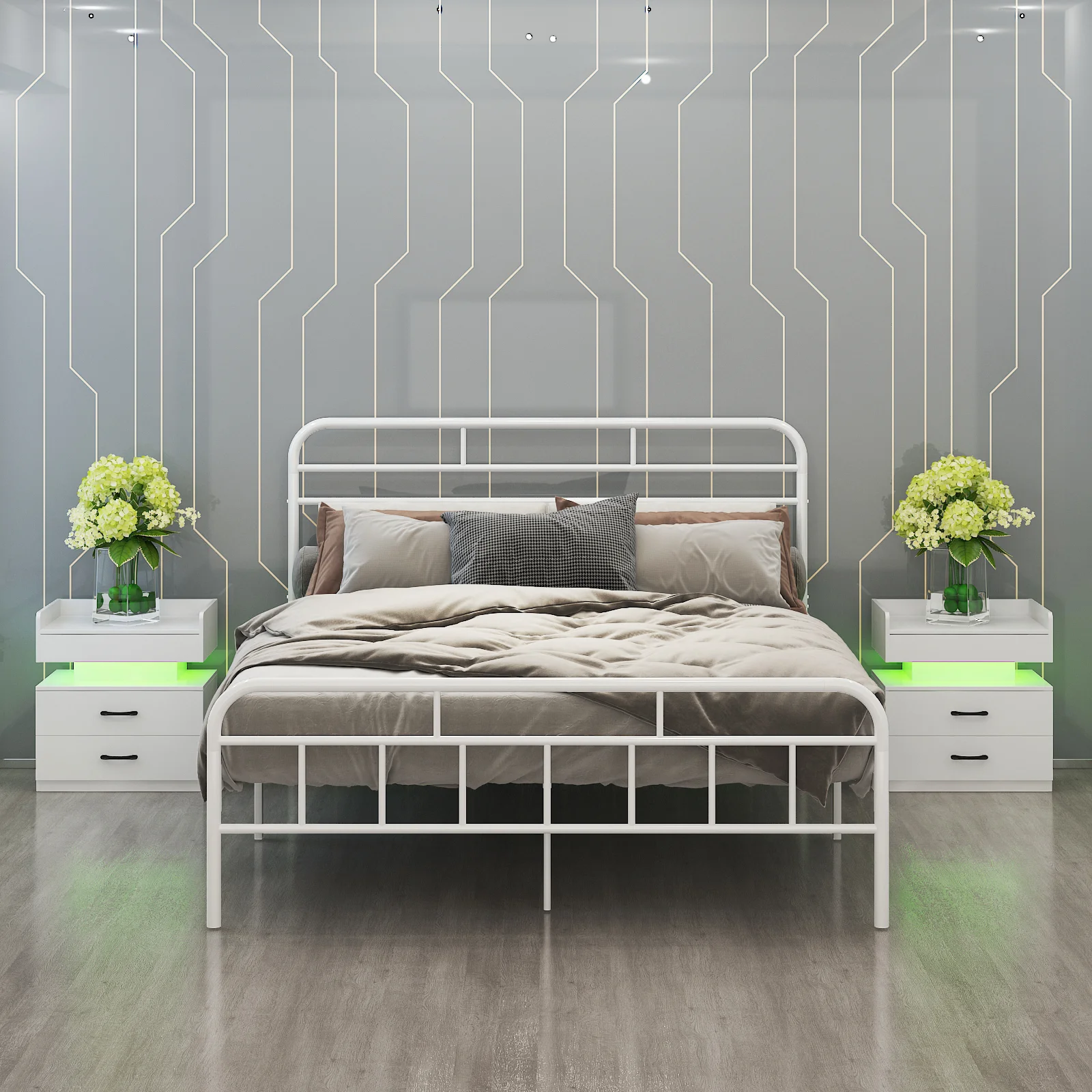 1 Set Nightstand with Adjustable Led Strip Light, 2-drawers, Large Storage Space, Suitable for Bedside Table, Coffee Table, Sofa Side Table or End Table for Study Desk