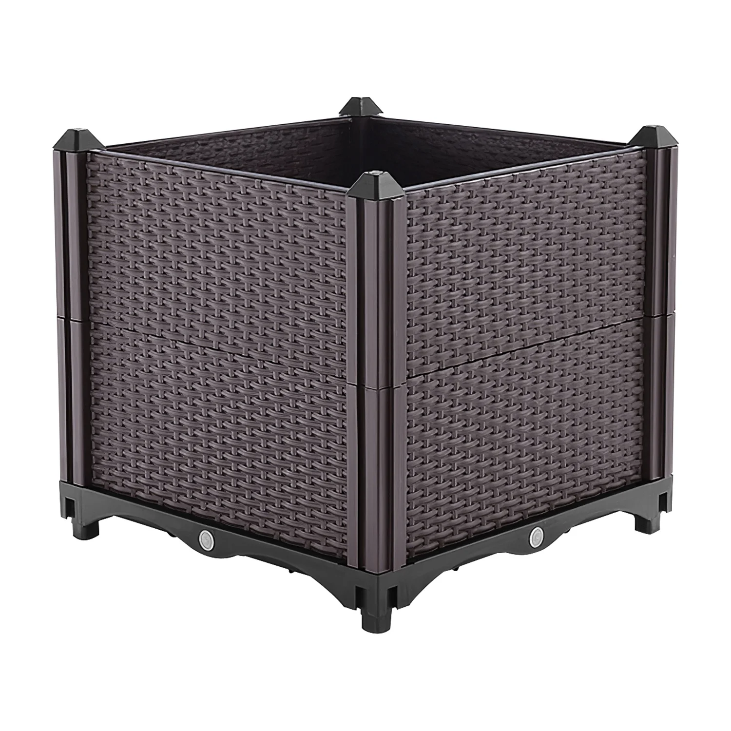Rattan Pattern Self Watering Raised Garden Bed Planter Box for Patio and Balcony