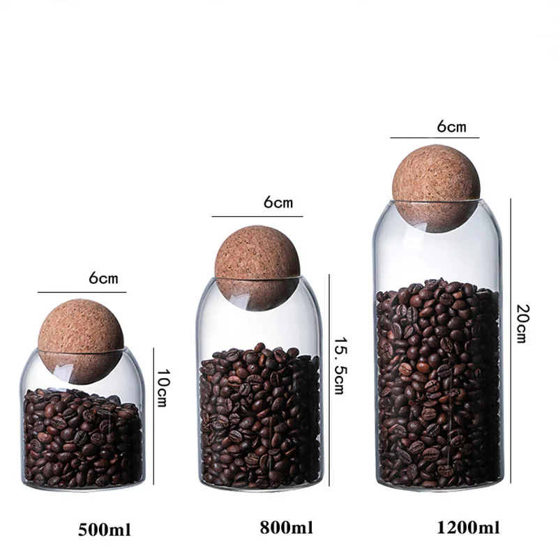 1 Set Storage Ball Jar, Glass Tea Jar, Minimalist Cork Jar, Sealed Candy Jar, Storage Jar, Coffee Jar, Dry Food Storage Jar, Coffee Storage Container