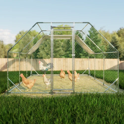 10ft x 20ft Galvanized Metal Walk‑In Chicken Coop with Weather‑Resistant Tarp