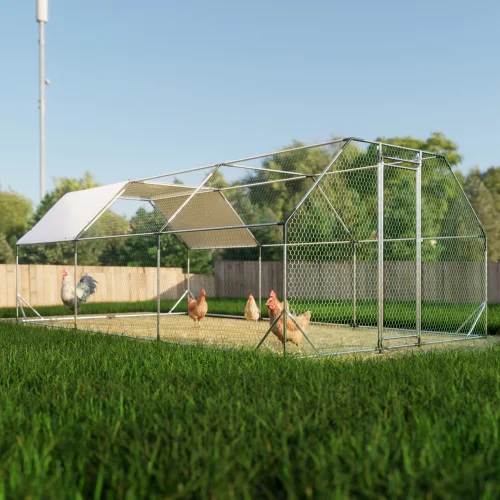 10ft x 20ft Galvanized Metal Walk‑In Chicken Coop with Weather‑Resistant Tarp
