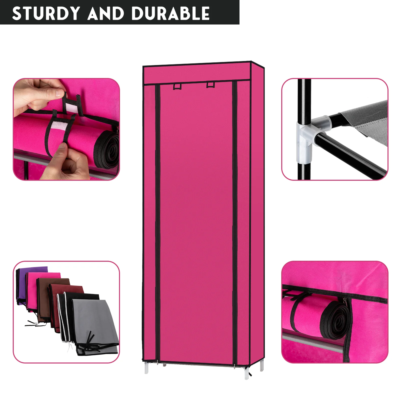 10 Layer 9-grid Non-woven Fabric Shoe Cabinet in Rose Red