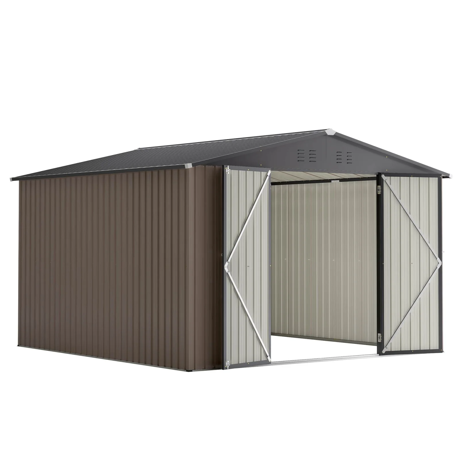 10 X 10 Ft Metal Storage Shed for Ourdoor, Steel Yard Shed with Design of Lockable Doors, Utility and Tool Storage for Garden, Backyard, Patio, Outside Use Brown