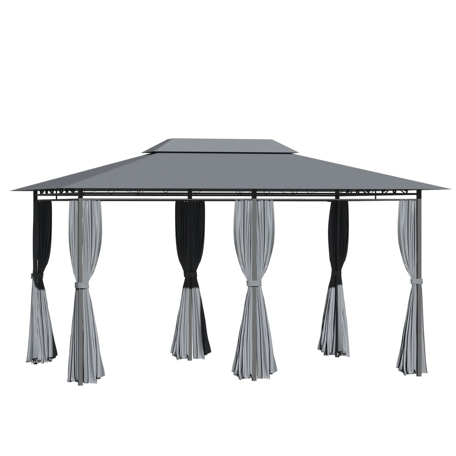 10' X 13' Outdoor Soft Top Gazebo Pergola with Curtains, 2-tier Steel Frame Gazebo for Patio