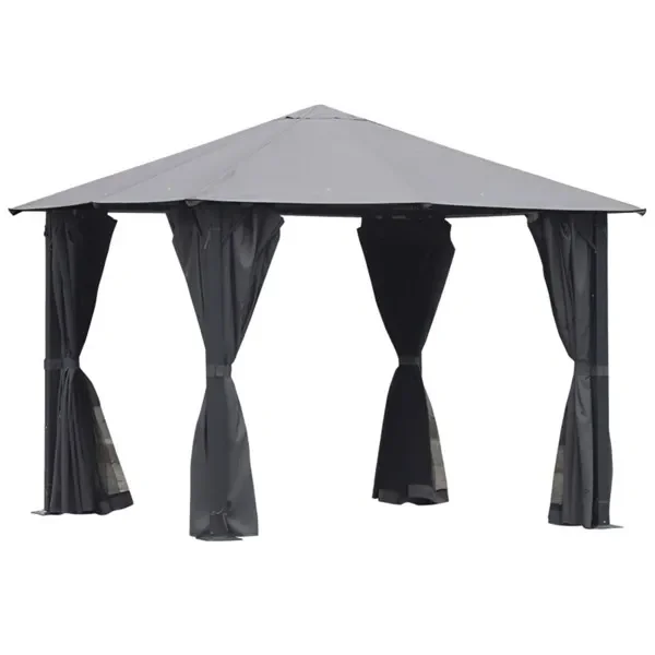 10x10ft Black Metal Patio Gazebo with Mesh Sides and UV Resistant Polyester Canopy