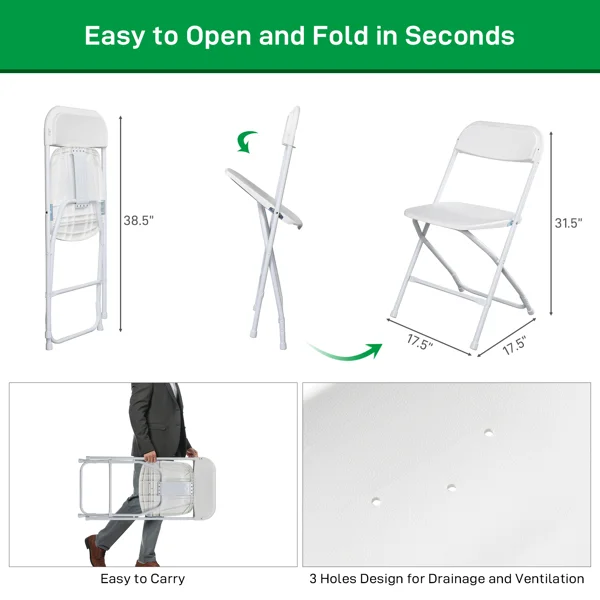 10pcs White, Plastic Folding Chair