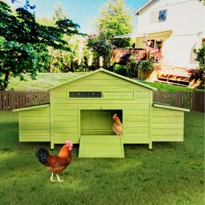 11.12 Ft Large Wooden Chicken Coop with 2 Free Range Doors 2 Nesting Boxes Perch Outdoor Hen House Poultry Cage