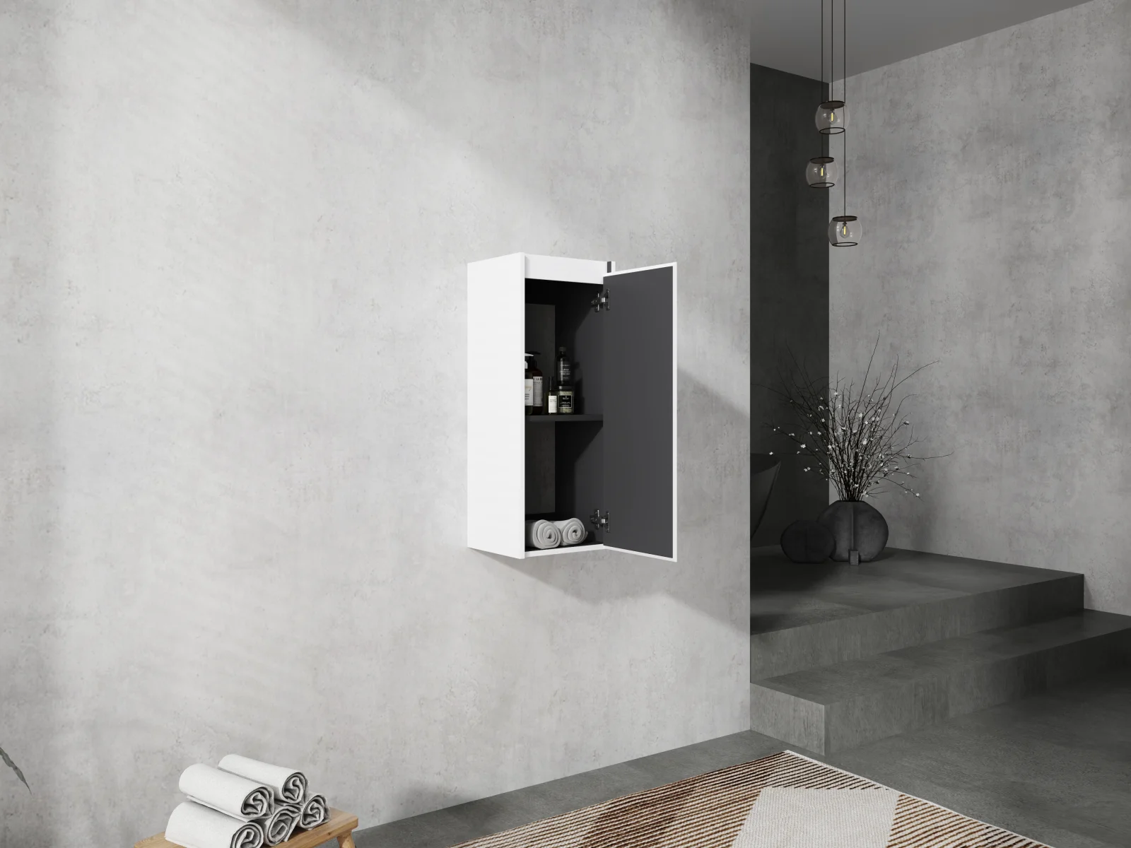 12 Bathroom Side Cabinet Soft Close Doors Float Mounting Design Kd- Packing