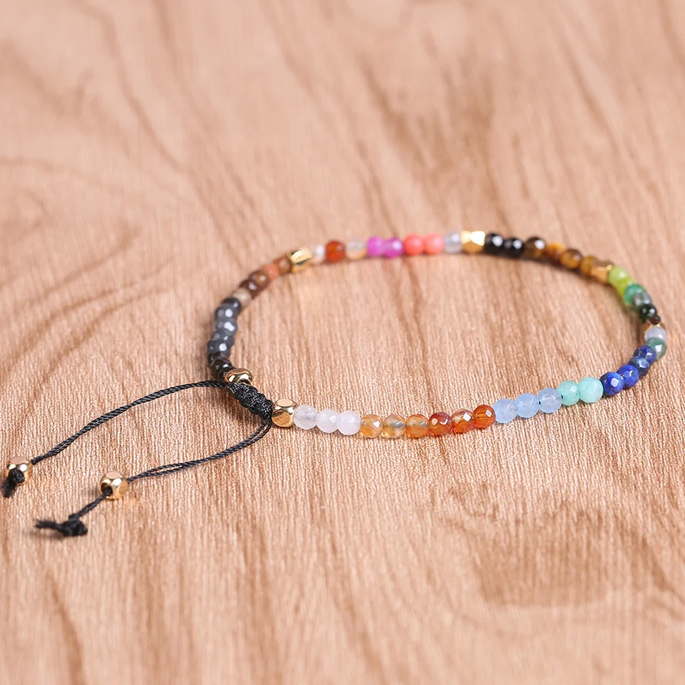 Constellation Seven Chakras Colored Agate Stone Bracelet
