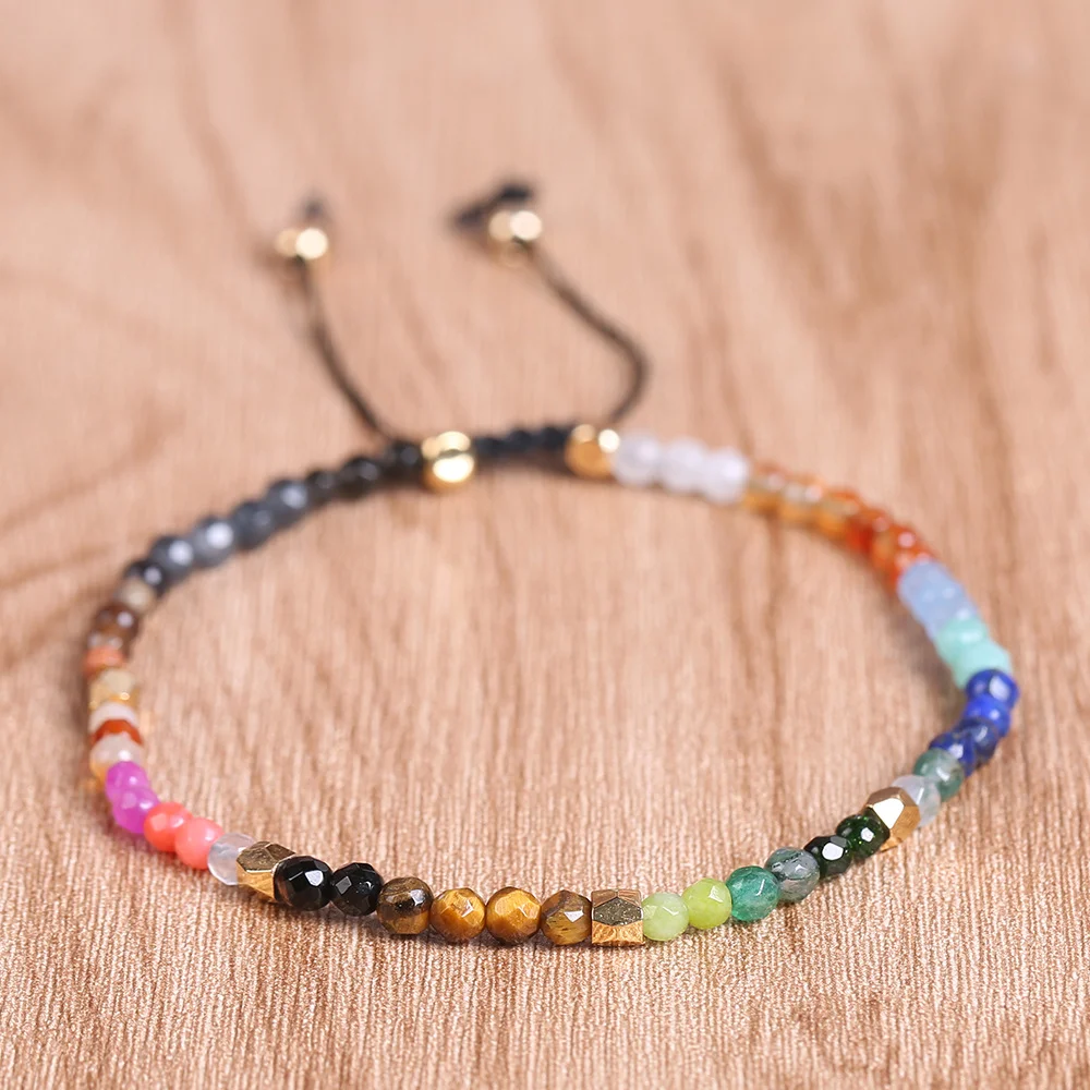 Constellation Seven Chakras Colored Agate Stone Bracelet