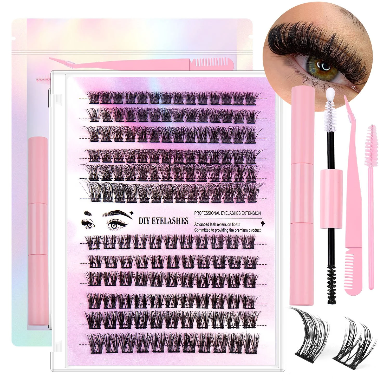150 Segmented False Eyelashes in 12 Rows, Natural Cluster Lash Extensions