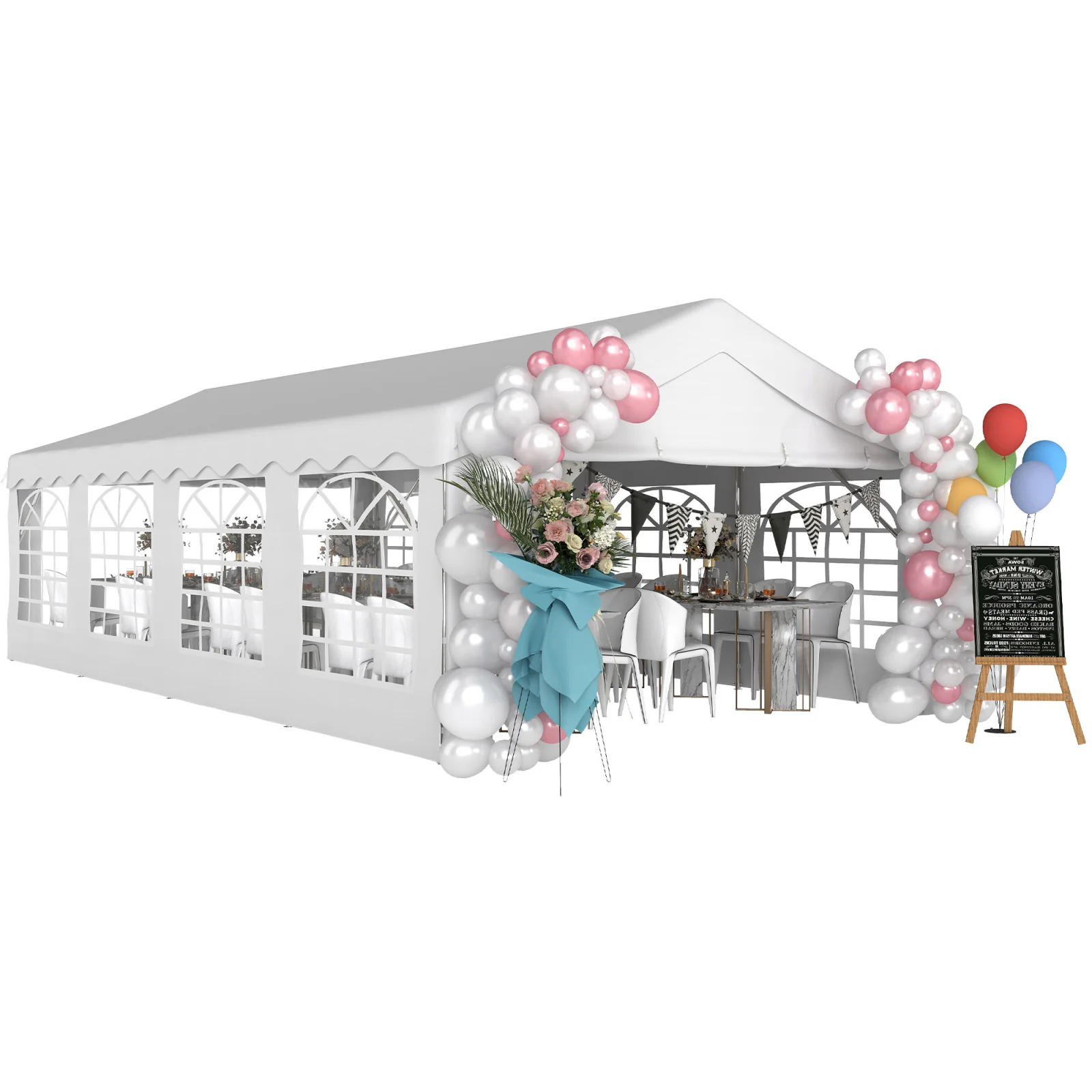 13' X 26' Heavy-duty Outdoor Carport Party Event Tent, Patio Gazebo Canopy Pavilion with 4 Sidewalls & 8 Windows, White