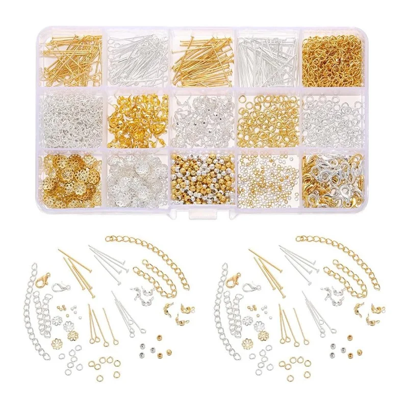 15 Grid Gold and Silver Set Lobster Buckle Nine Character Needle Single Circle Flower Tray Extended Chain Diy Homemade