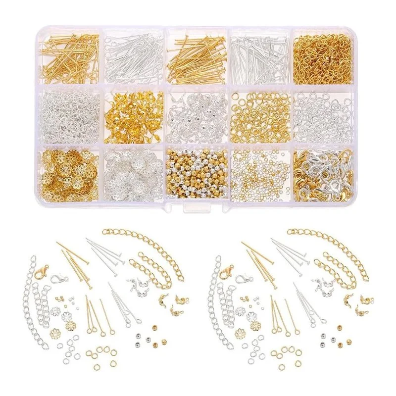 15 Grid Gold and Silver Set Lobster Buckle Nine Character Needle Single Circle Flower Tray Extended Chain Diy Homemade