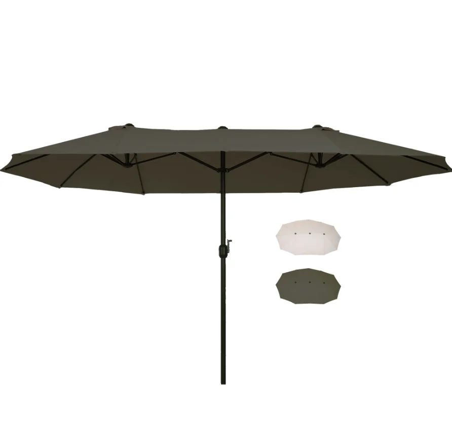 15ft Double-sided Patio Umbrella Outdoor Market Extra Large Gray with Crank for Deck Lawn Pool