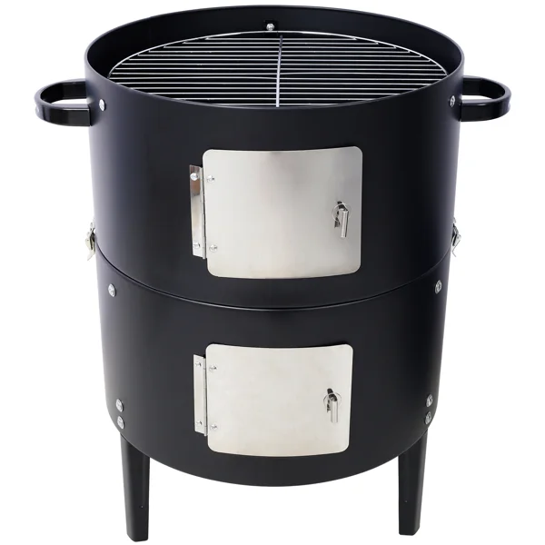 17 Inch Steel Charcoal Smoker, Heavy Duty Round Grill for Outdoor Cooking, Black