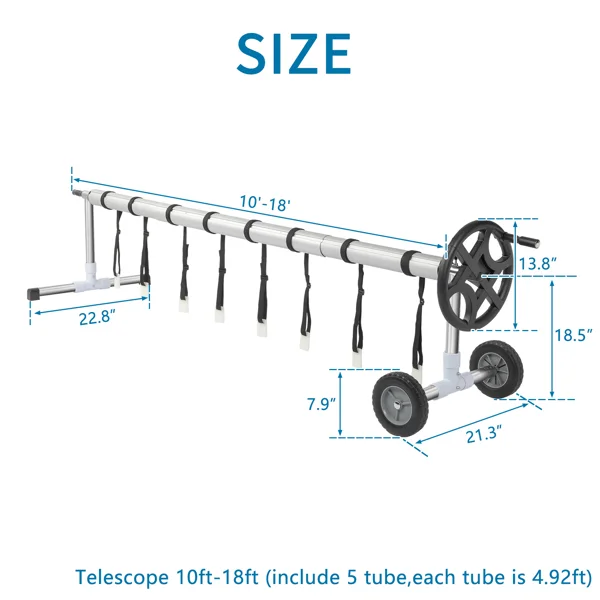 18ft Five Sections, Each Section 1.5m, Swimming Pool Membrane Roller 60kg Black