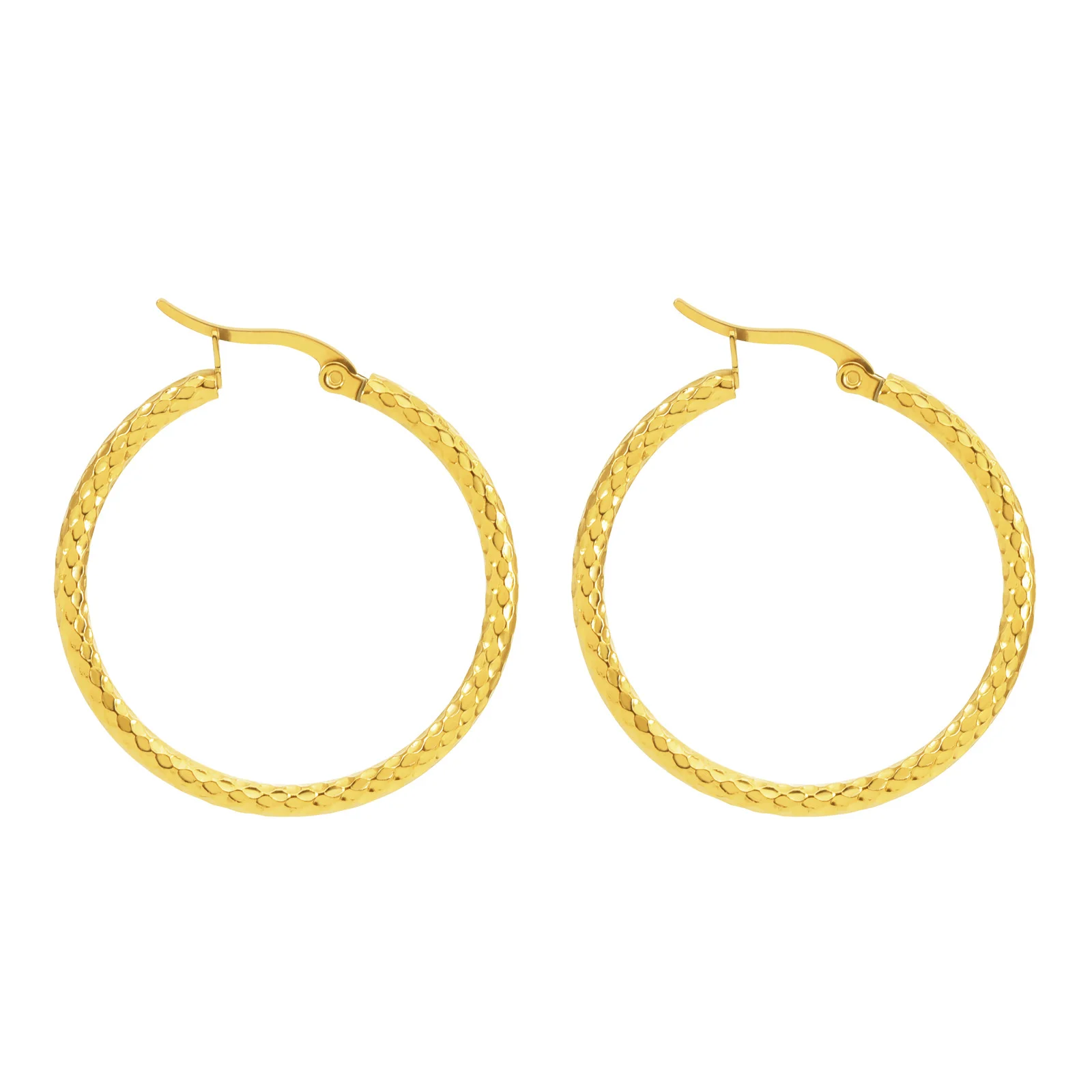 18K Gold Plated Round Geometric Earrings for Women, Titanium Steel Polka Dot Hoops