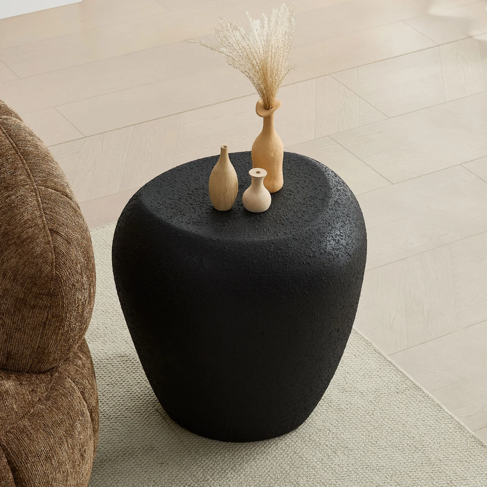 19.29 Inch Irregular Fiberglass Side Table Durable, Scratch-resistant & Waterproof End Table for Living Room,apartment,office,matt Black
