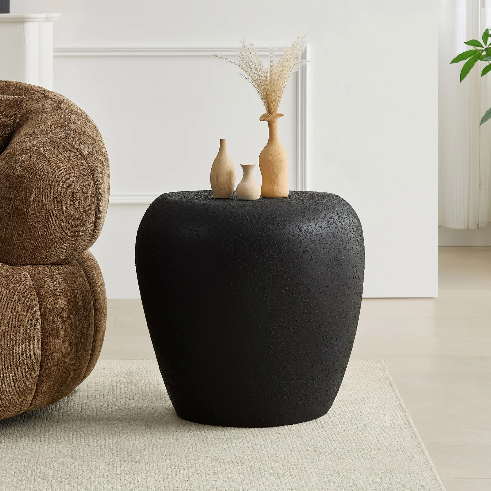 19.29 Inch Irregular Fiberglass Side Table Durable, Scratch-resistant & Waterproof End Table for Living Room,apartment,office,matt Black