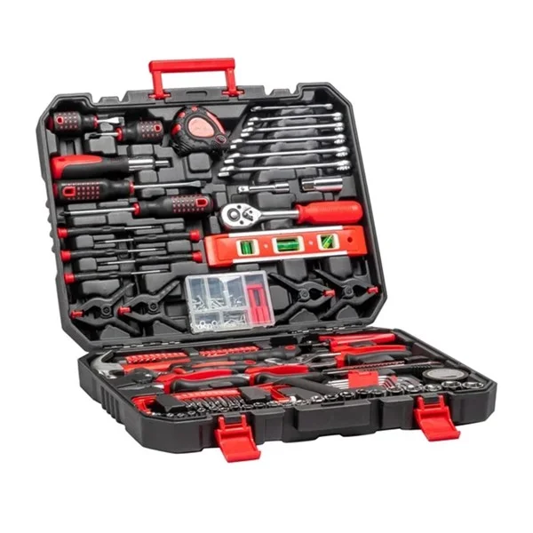 198‑piece black and red tool set with high‑polish chrome steel tools