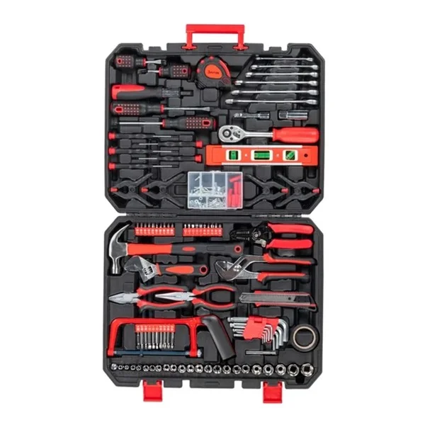 198‑piece black and red tool set with high‑polish chrome steel tools