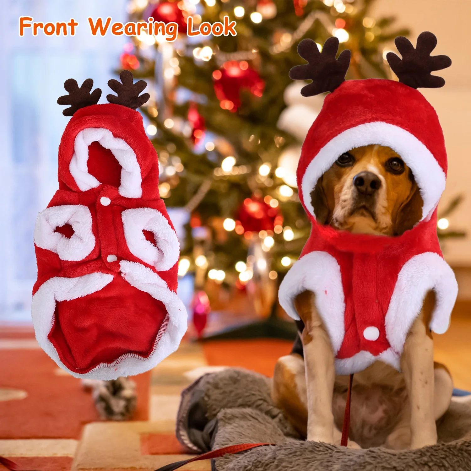 1pc Pet Christmas Clothes Santa Claus Reindeer Antlers Costume Winter Outfit New Year Coat for Small Medium Dogs Cats