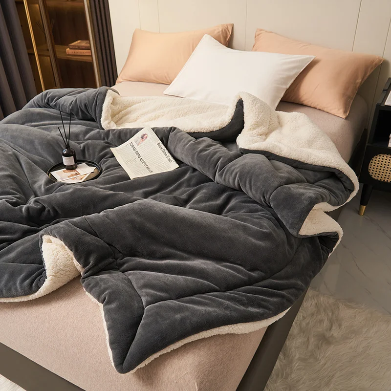 1pc Reversible Sherpa Throw Blanket, Thick Warm Plush Fleece Blanket for Sofa Couch Bed