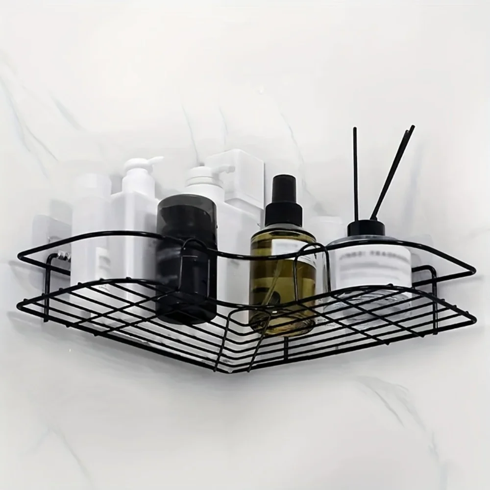 1pc Wall Mounted Bathroom Shelf, Shower Caddy Rack, No Punching Triangle Storage Rack for Bathroom Kitchen, Bathroom Accessories