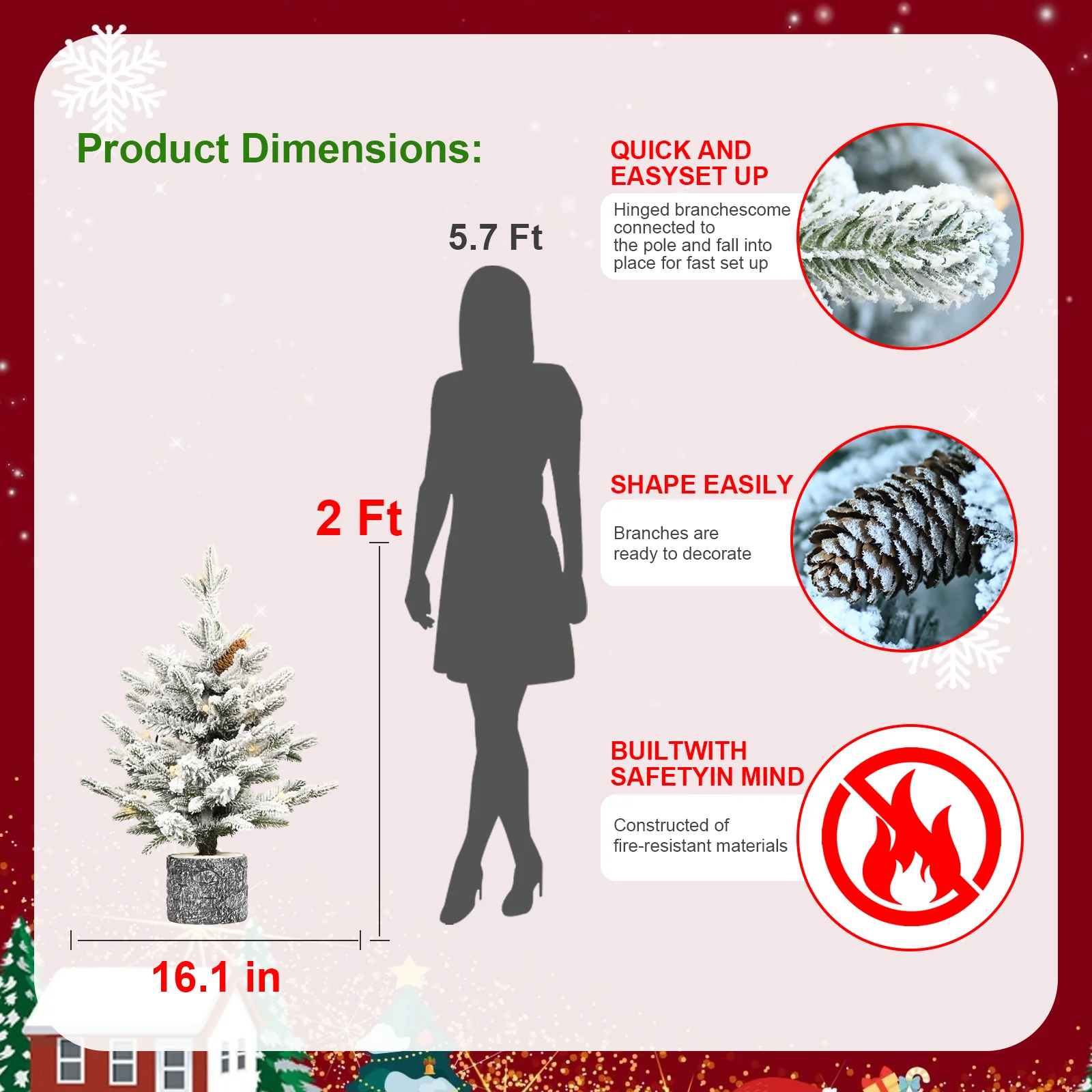 2,3,4,5,6ft Pe Pvc Decorated Flocking Basin Tree Artificial Christmas Tree