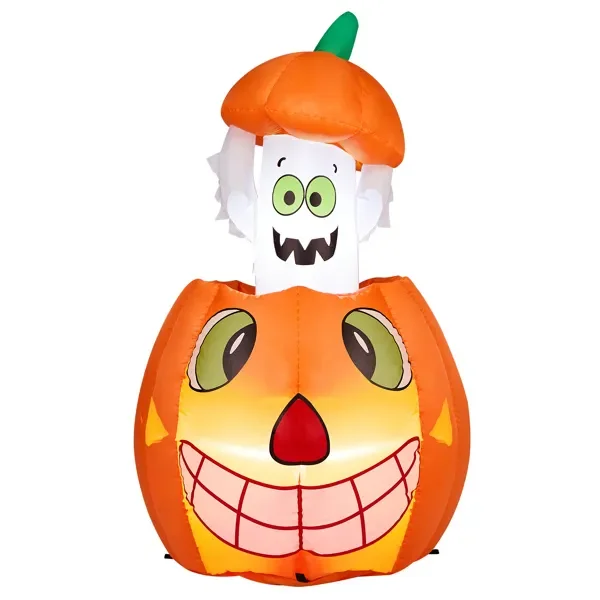 2.8 Ft Halloween Inflatables Animated Pumpkin Ghost, Outdoor Decorations Blow Up Yard Decor with Built-in Leds