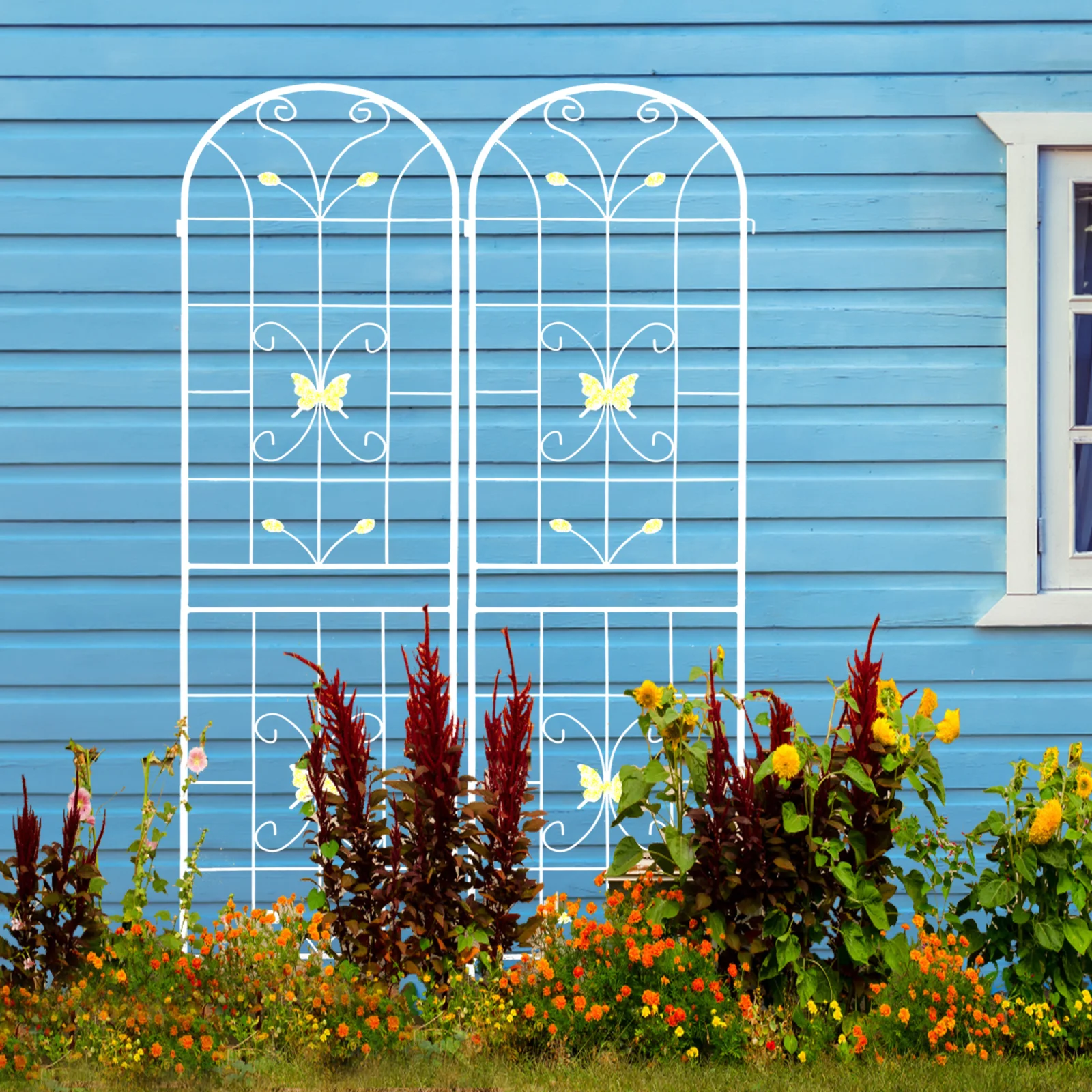 2 Pack Metal Garden Trellis 86.7 X 19.7 Rustproof Trellis for Climbing Plants Outdoor Flower Support Cream White