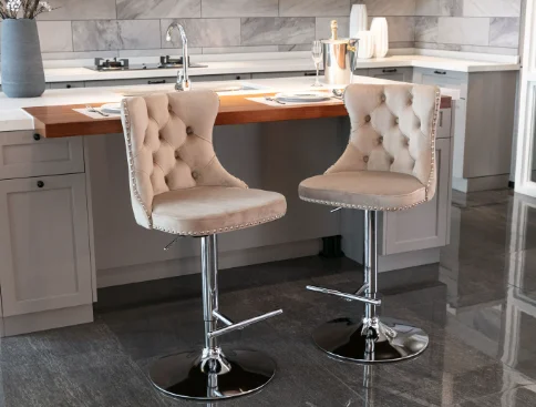 2-piece Set of Rotating Velvet Bar Stools
