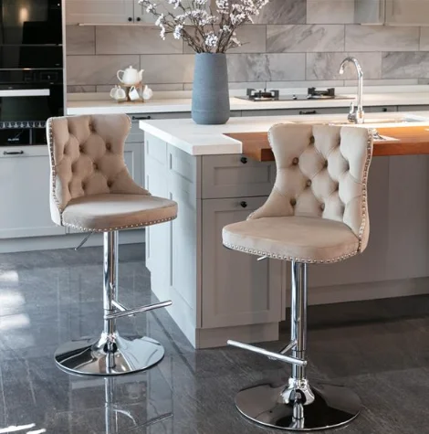 2-piece Set of Rotating Velvet Bar Stools