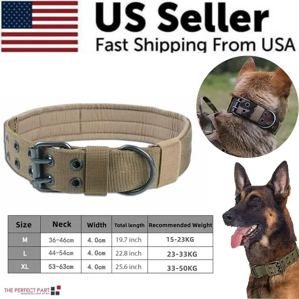 2 Wide Tactical Heavy Duty Nylon Large Dog Collar K9 Military with Metal Buckle