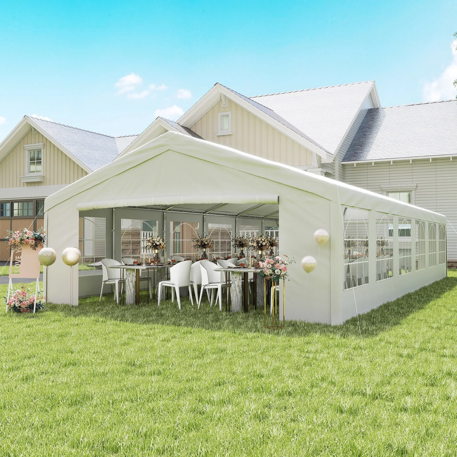 20' X 40' Large Wedding Tent with Removable Protective Sidewalls for Wedding and Bbq and Versatile Uses White
