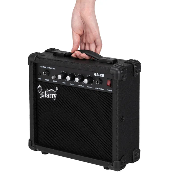 20W Portable Electric Guitar Speaker – Black Wood‑Based Panel Amplifier with Volume, Treble, Bass, Mid Controls