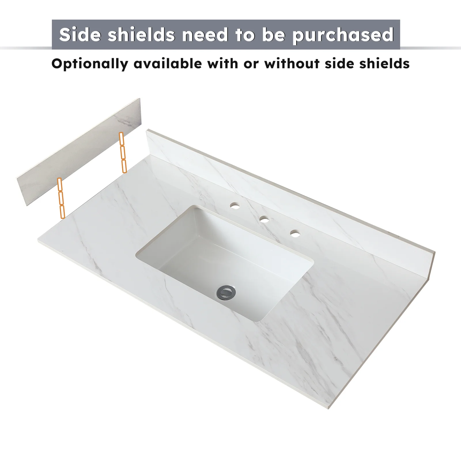 22 Inch Sidesplash Bathroom Vanity Top with Backsplash 4 Height Backsplash for Vanity Top Bianco Carrara Venato