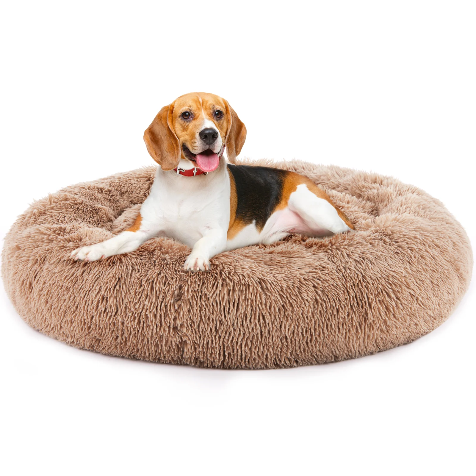 24 Inch Anti-slip Round Fluffy Plush Faux Fur Cat Bed, Fits Up to 25 Lbs Pets
