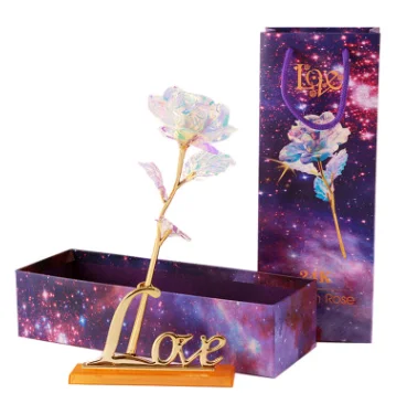 24k Luminous Color Gold Rose Flower Set