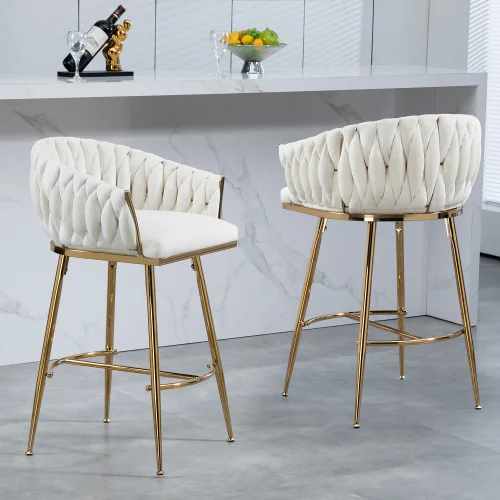 26 Counter Height Bar Stools Velvet Kitchen Island Counter Bar Stool with Hand- Wave Back,golden Chromed Base and Footrest