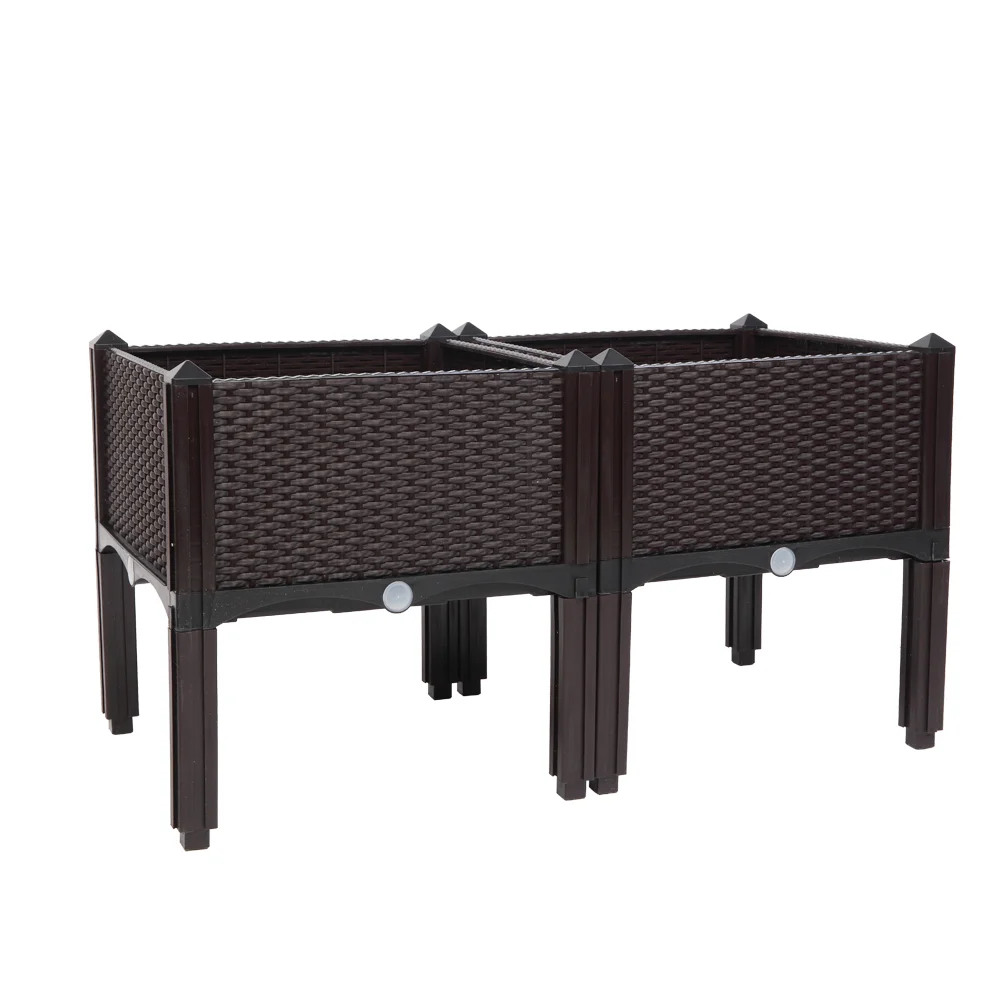 Brown rattan‑pattern free splicing planter box, 2‑pack, lightweight garden planter