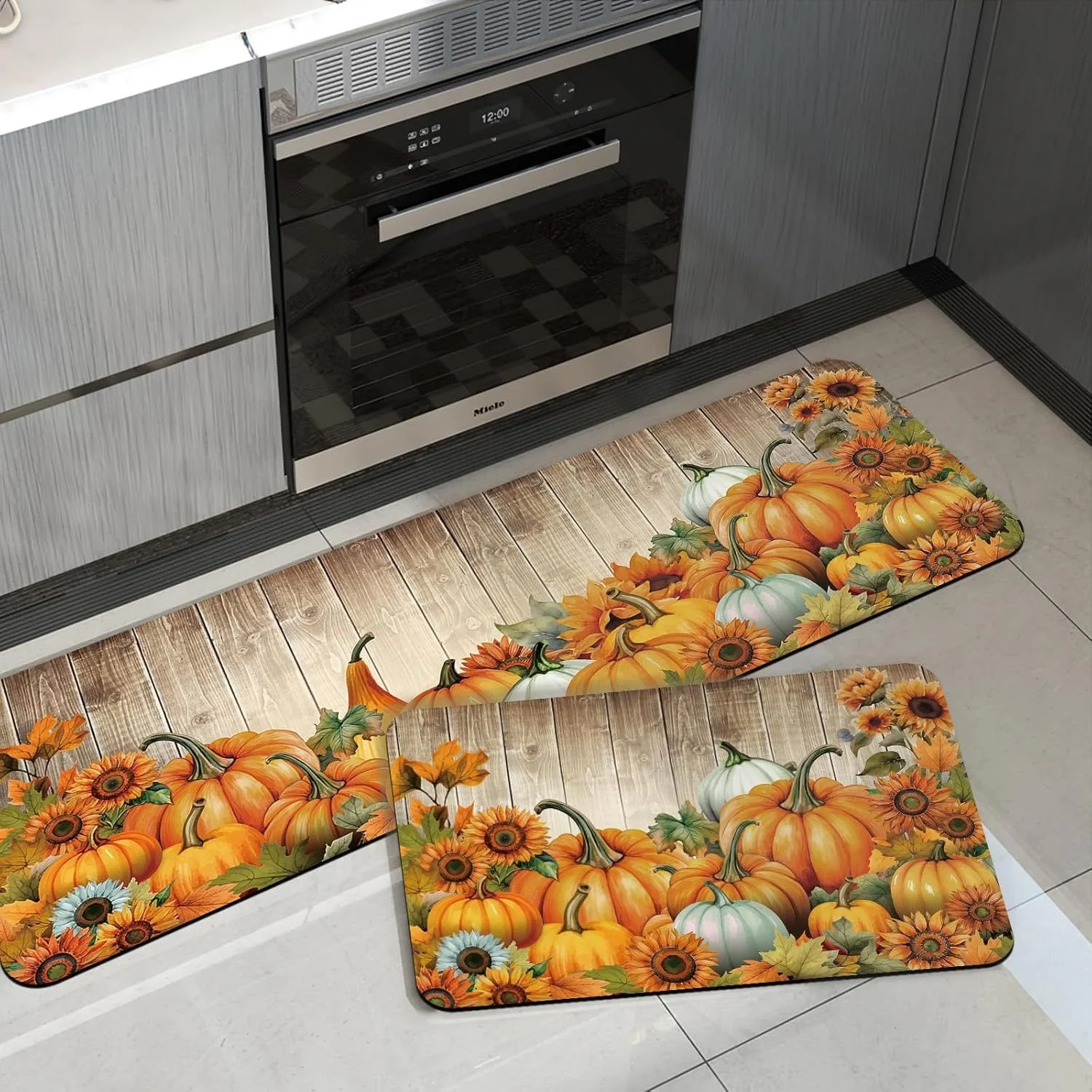 2piece Anti Fatigue Kitchen Mat Seasonal Fall Holiday Party Vintage Farmhouse Kitchen Rug Runner Set for Home