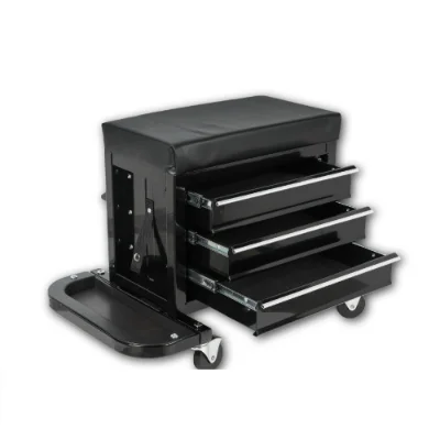 Black 3-Drawer Rolling Tool Chest with Seat Cushion, 350lb Capacity