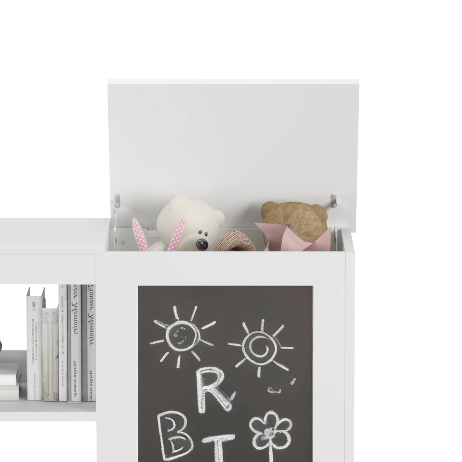 3-in-1 Kids Bookshelf and Toy Storage Cabinet with Chalkboard Modern White Organizer for Playroom