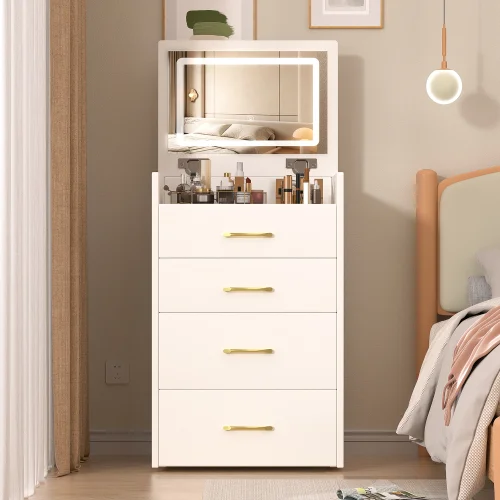 3 in 1 Vanity Desk with Open Top Mirror,small Make Up Vanity Set with Visible Glass Desktop,compact Makeup Vanity with 3 Drawers,dressing Table for Bedroom
