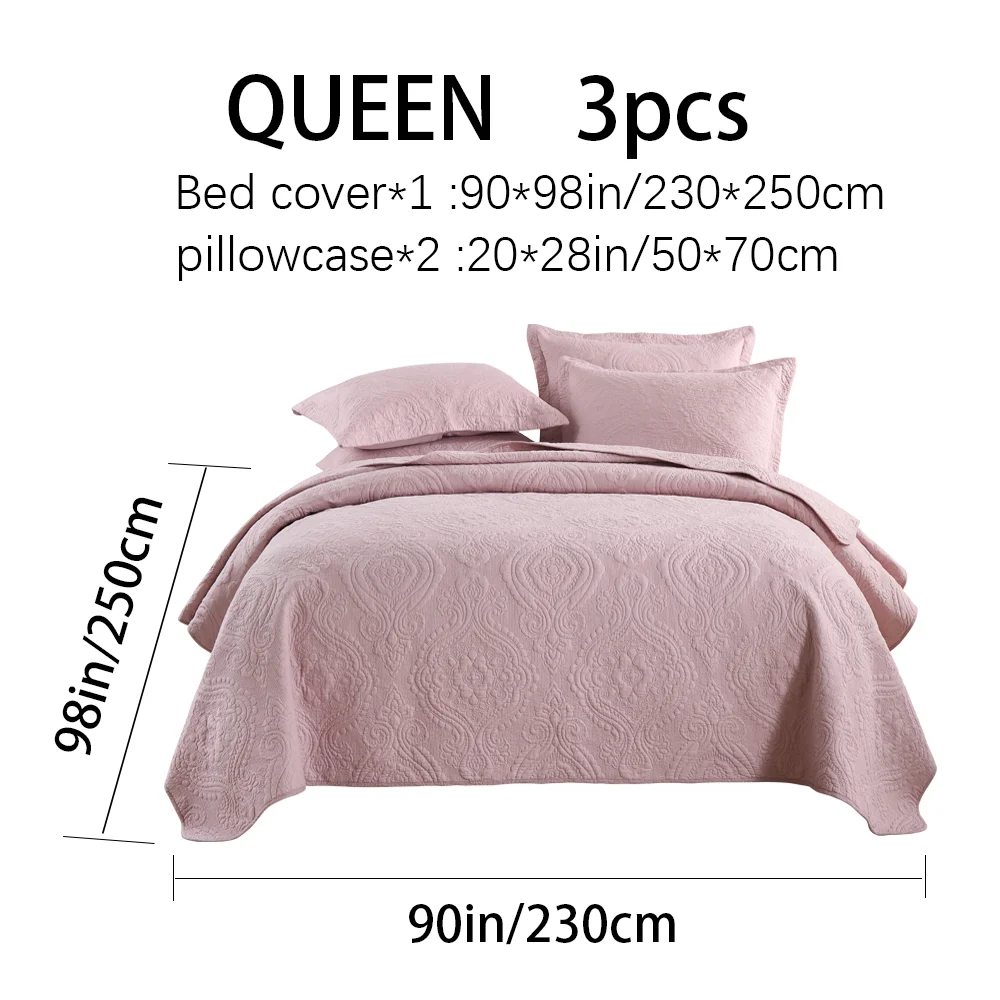 3-piece Damascus Quilted Bedspread Set Embossed Quilting Cotton Filled Reversible Coverlet Skin-friendly Soft Breathable Non-slip Anti-wrinkle No Static Electricity All-season Lightweight Bedding