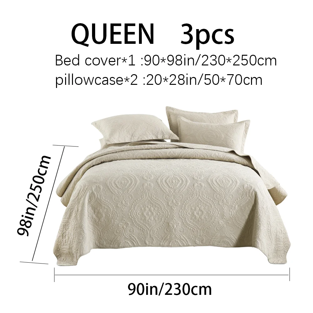 3-piece Damascus Quilted Bedspread Set Specification Embossed Quilting Cotton Filled Reversible Coverlet Skin-friendly Soft Breathable Non-slip Anti-wrinkle No Static Electricity All-season Queen King