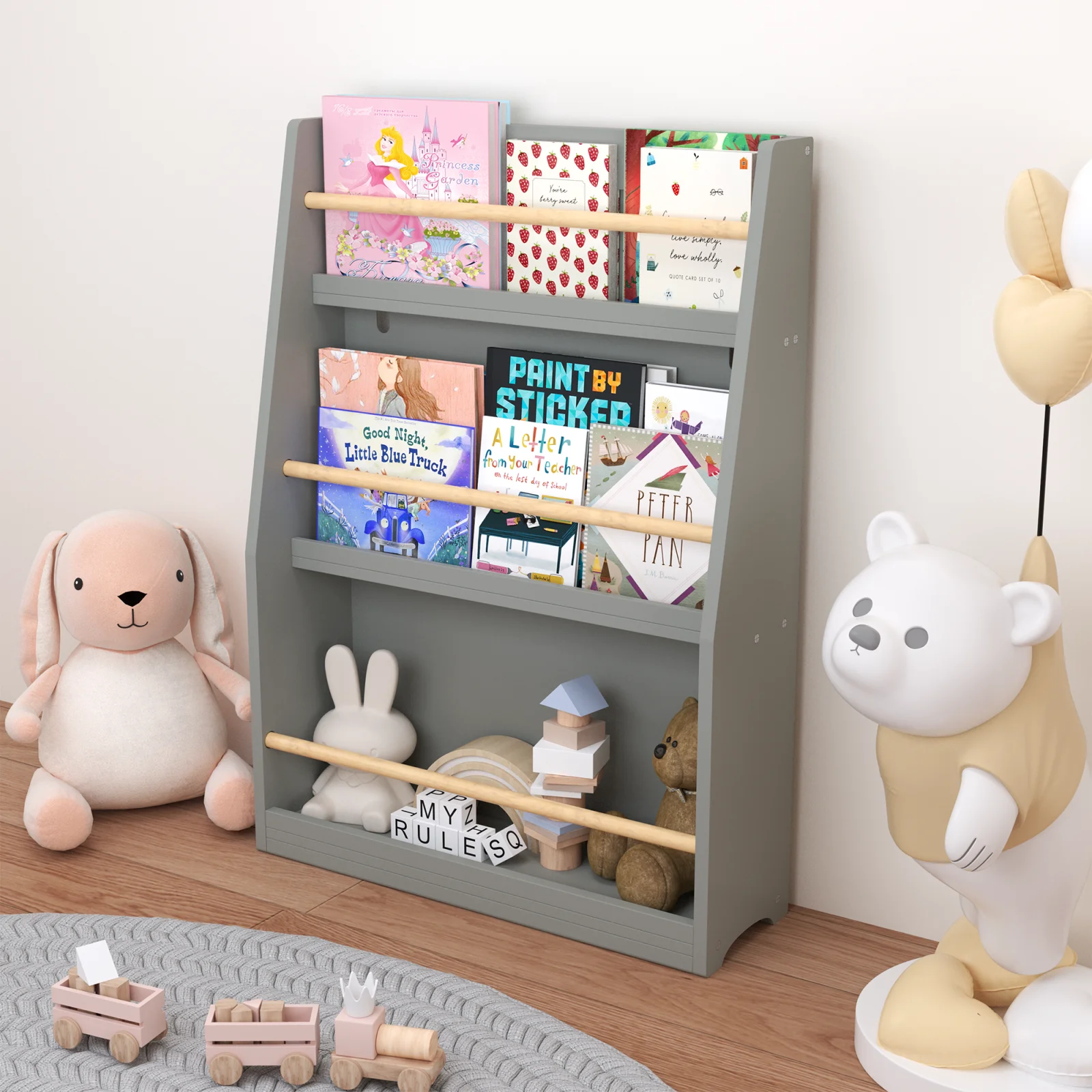3 Tier Kids Book Shelf,kids Book Rack, Helps Keep Bedrooms, Playrooms, and Classrooms Organized, Gray