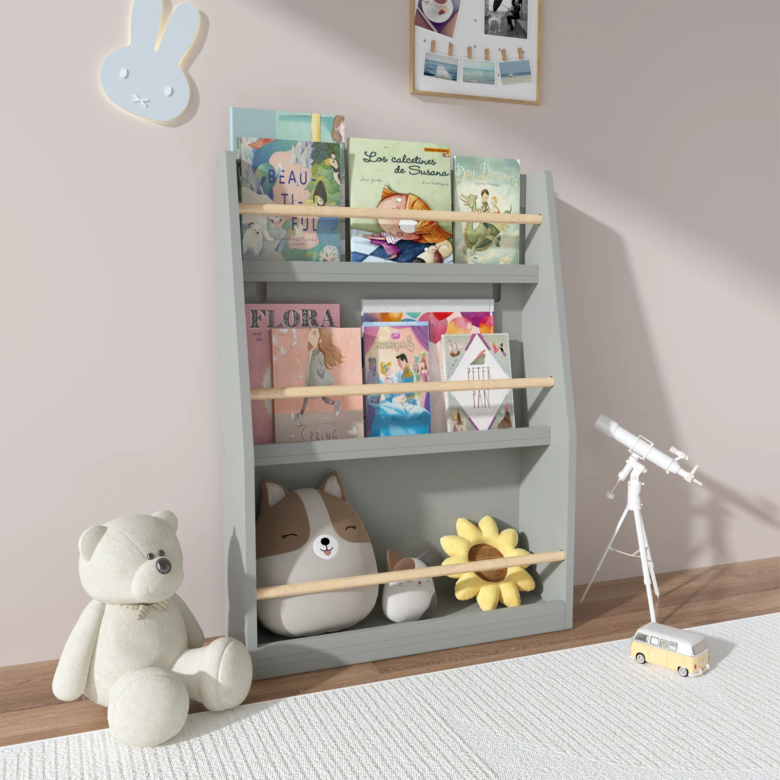 3 Tier Kids Book Shelf,kids Book Rack, Helps Keep Bedrooms, Playrooms, and Classrooms Organized, Gray